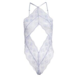 Suzy Black Ashley Lace & Mesh Bodysuit L Baby Blue Lingerie One Piece NEW B57